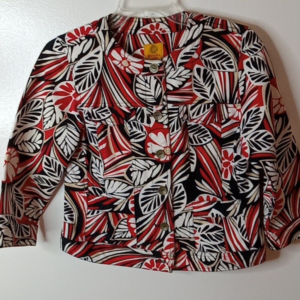 RUBY Rd. Petite Women's Red& Black Denim 6P Jacket. Festival, Office